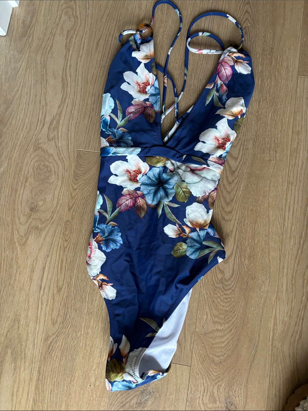 Cupshe Navy Floral One-Piece Swimsuit